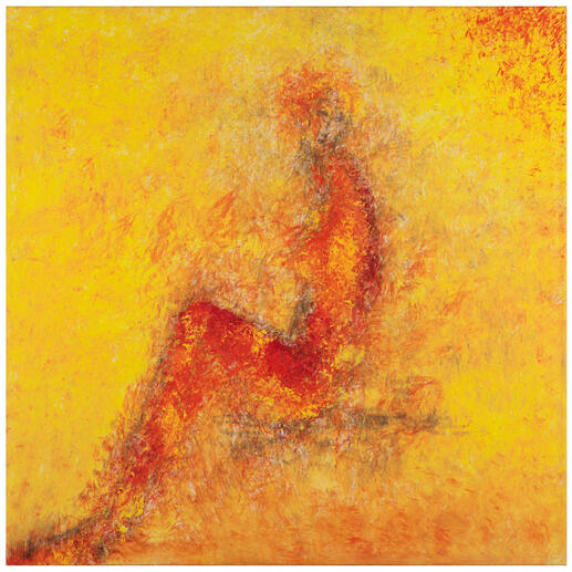 Benno Werth – Original Die rote Sitzende Rarität: Original Öl-Gemälde des international gefeierten Künstlers Prof. Benno Werth. Unikat. Maße: 70 x 70 x 4 cm
