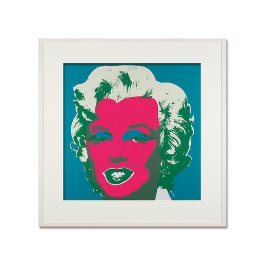 Andy Warhol – Marilyn blau Sunday B. Morning Siebdruck auf 1,52 mm starkem Museumskarton. Maße: gerahmt 112 x 112 cm