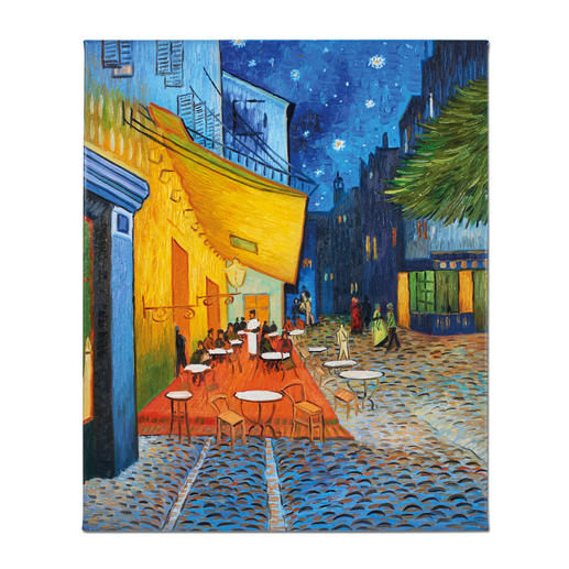 Zhao Xiaoyong malt Vincent van Gogh – Caféterrasse am Abend Vincent van Goghs: „Caféterrasse am Abend“. Die perfekte Kunstkopie – 100 % von Hand in Öl gemalt. Maße: 65 x 81 cm