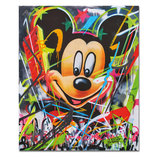 René Turrek – Mickey’s World René Turrek: Weltpremiere – exklusiv bei Pro-Idee. Erste Unikatediton des international gefeierten Graffiti-Künstlers. Handübersprüht. Maße: 100 x 120 cm