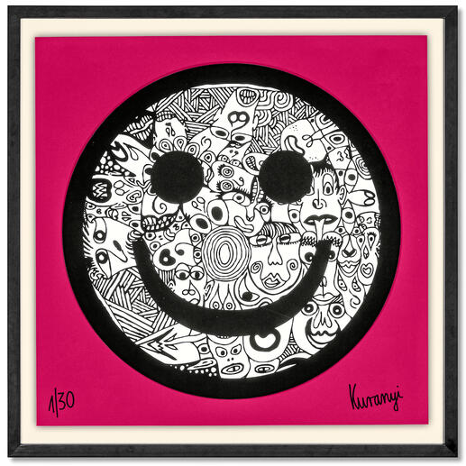 Romulo Kuranyi – Smiley Romulo Kuranyi: Der international gefeierte Künstler editiert seine erste Edition. Exklusiv bei Pro-Idee. 30 Exemplare. Maße gerahmt: 70 x 70 cm.