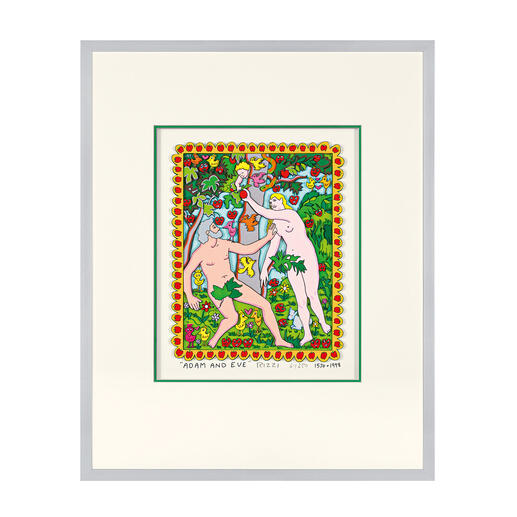 James Rizzi – Adam and Eve Rarität – 3D-Papierskulpturen des verstorbenen James Rizzi. 350 Exemplare. Maße: gerahmt 40 x 50 cm