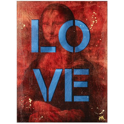 Devin Miles – Love - Mona Lisa Devin Miles: Der Star der deutschen „Modern Pop-Art“. Unikatserie aus Malerei,   Airbrush und Handsiebdruck – mit Blattgold veredelt. 100 % Handarbeit. Maße: 75 x 100 cm