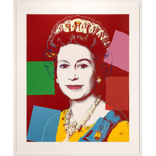 Andy Warhol – Queen Elizabeth II of the United Kingdom In der Sammlung der Queen zu finden. Demnächst auch in Ihrer? Autorisierte Siebdrucke aus der Sunday B. Morning Edition von Andy Warhol. Maße: gerahmt 97 x 117 cm     