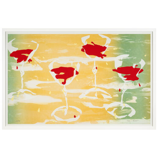 Melanie Richter – Red Wine Glasses Melanie Richter: Faszinierende Inszenierung des Alltäglichen. Die Edition „Red Wine Glasses“: Exklusiv im Pro-Idee Kunstformat. Maße: 93,5 x 61,5 cm. Abstrakte Darstellung von Weingläsern in Rot und Gelb.