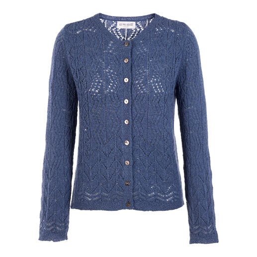 Lila Eribe Lace-Stitch-Cardigan mit Knöpfen frontal aufgenommen.