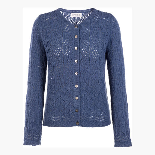 Lila Eribe Lace-Stitch-Cardigan mit Knöpfen frontal aufgenommen.