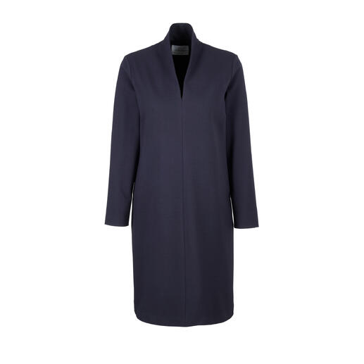 Kragen-Kleid in blau mit langen Ärmeln und taillierter Silhouette.