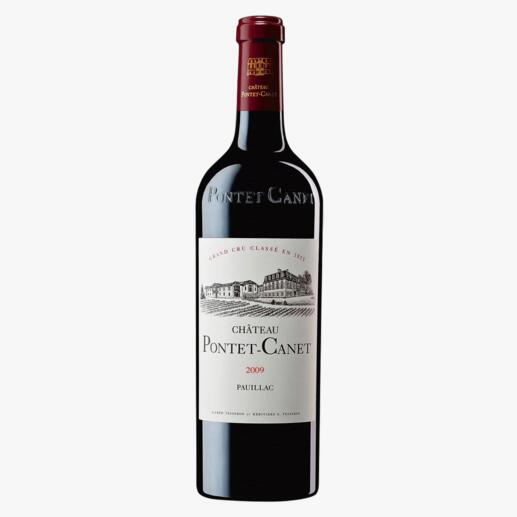 Pontet Canet 2009, 5ème Grand Cru Classé, Pauillac, Bordeaux, Frankreich 
            „Ein in jeder Hinsicht herausragender Wein. 100 Punkte.“ (Robert Parker)*
            *Robert Parker, Wine Advocate 199, 12/2011
        