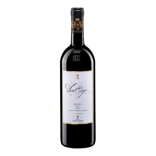 Flasche Cont’Ugo 2022 von Tenuta Guado al Tasso, Bolgheri DOC, Toskana, Italien mit geschmackvollem Design.