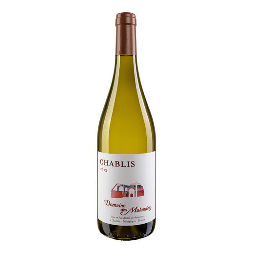 Weißwein Chablis 2023 von Domaine des Malandes in einer eleganten Flasche.