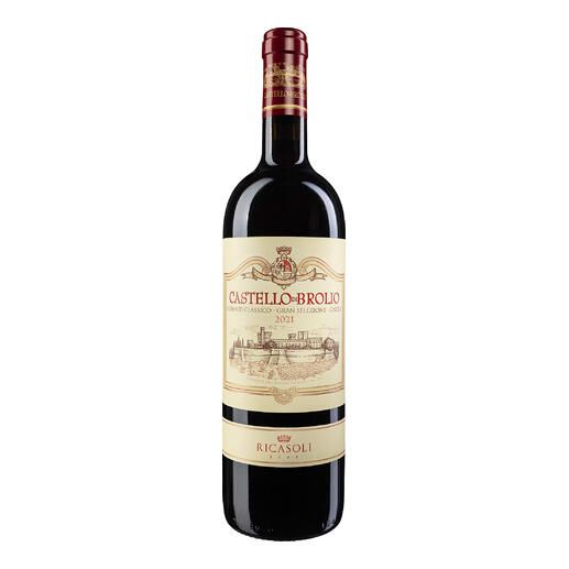 Castello di Brolio Gran Selezione 2021 in einer klassischen Rotweinflasche.