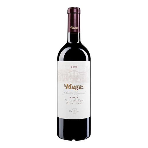 Flasche Muga Selección Especial Reserva 2020 mit eleganter Verpackung.