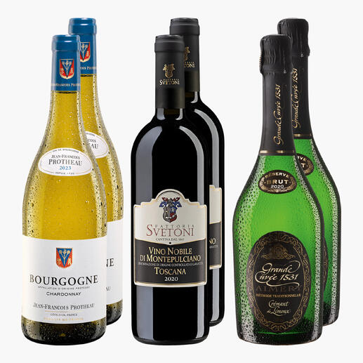 Weinpaket für Geübte mit verschiedenen Weinsorten in rot und weiß.
