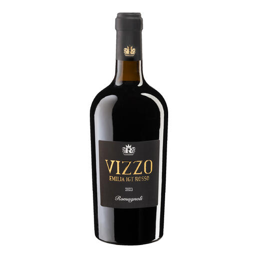 Flasche Vizzo Rosso 2023 mit elegantem schwarzem Etikett.