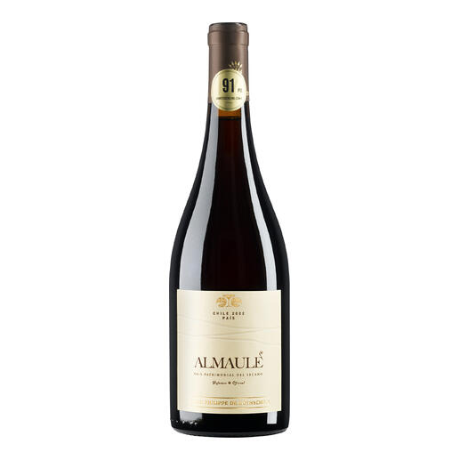 Flasche 'Almaule Pais' Rotwein mit goldener Auszeichnung.