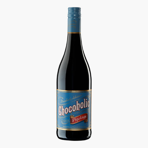 Flasche Chocoholic Pinotage 2023 mit bunter, verspielter Etikettierung