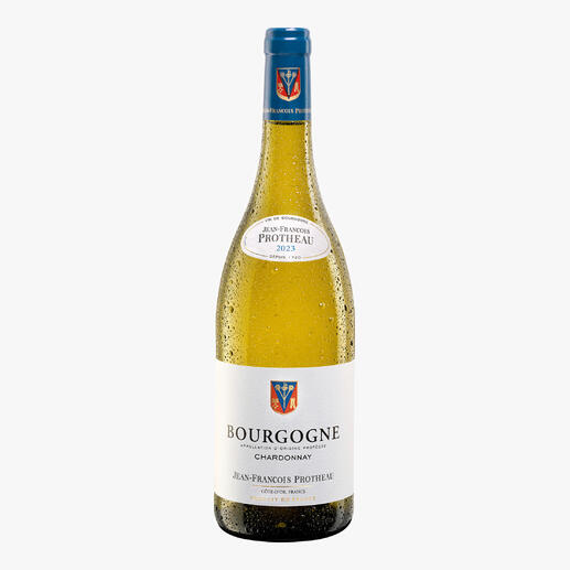 Flasche Protheau Bourgogne Chardonnay 2023 mit raffinierter Etikettierung.