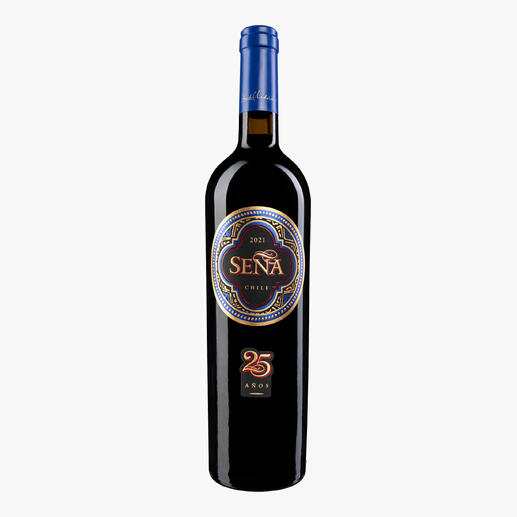 Flasche des Weins Sena 2021 mit blauer Kappe