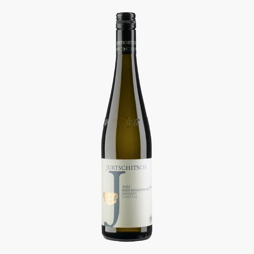 Flasche Riesling Heiligenstein BIO Wein mit schlichtem Design.