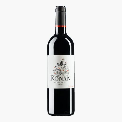 Flasche Ronan by Clinet 2020 mit Etikett auf weißem Hintergrund.