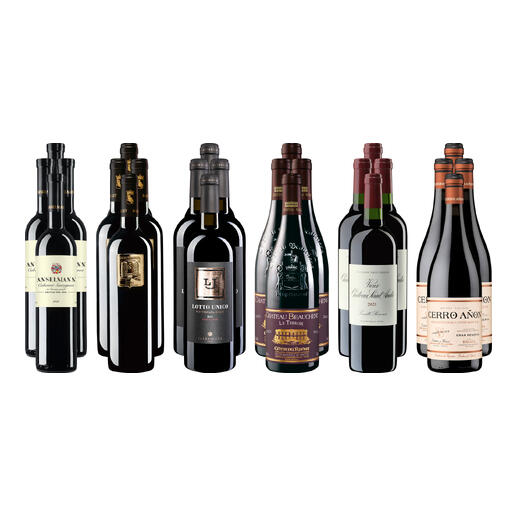 Sechs Flaschen der kleinen Rotwein-Sammlung für anspruchsvolle Genießer Sommer 2026.