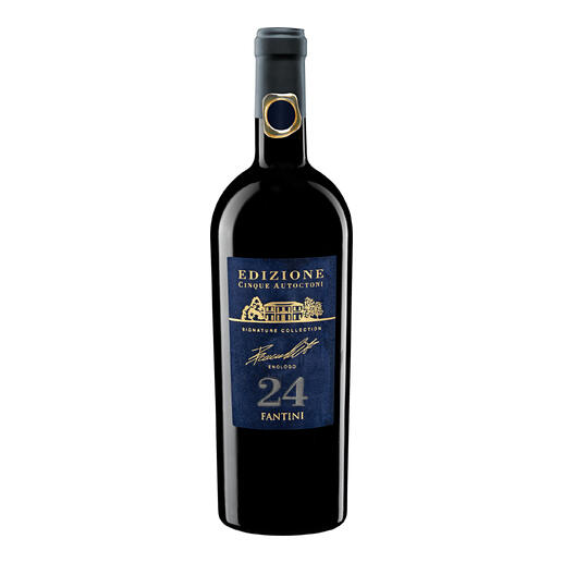 Flasche des Weins 'Edizione 24' mit blauer Etikettierung.