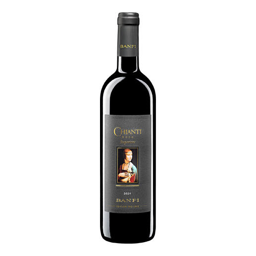 Flasche Banfi Chianti EDITION PRO-IDEE 2024 aus der Toskana, Italien, mit ansprechender Etikettgestaltung.