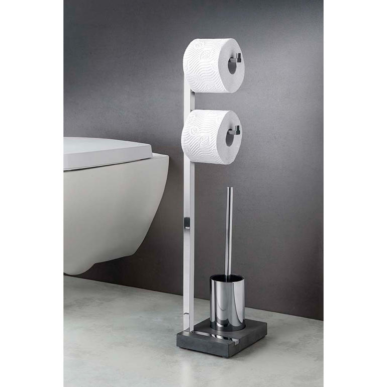 Die Polystone-Badserie ist kompakt, stabil – und ein Design-Highlight. Polystone WC-Butler mit zweirollen Klopapier und einer Toilettenbürste.