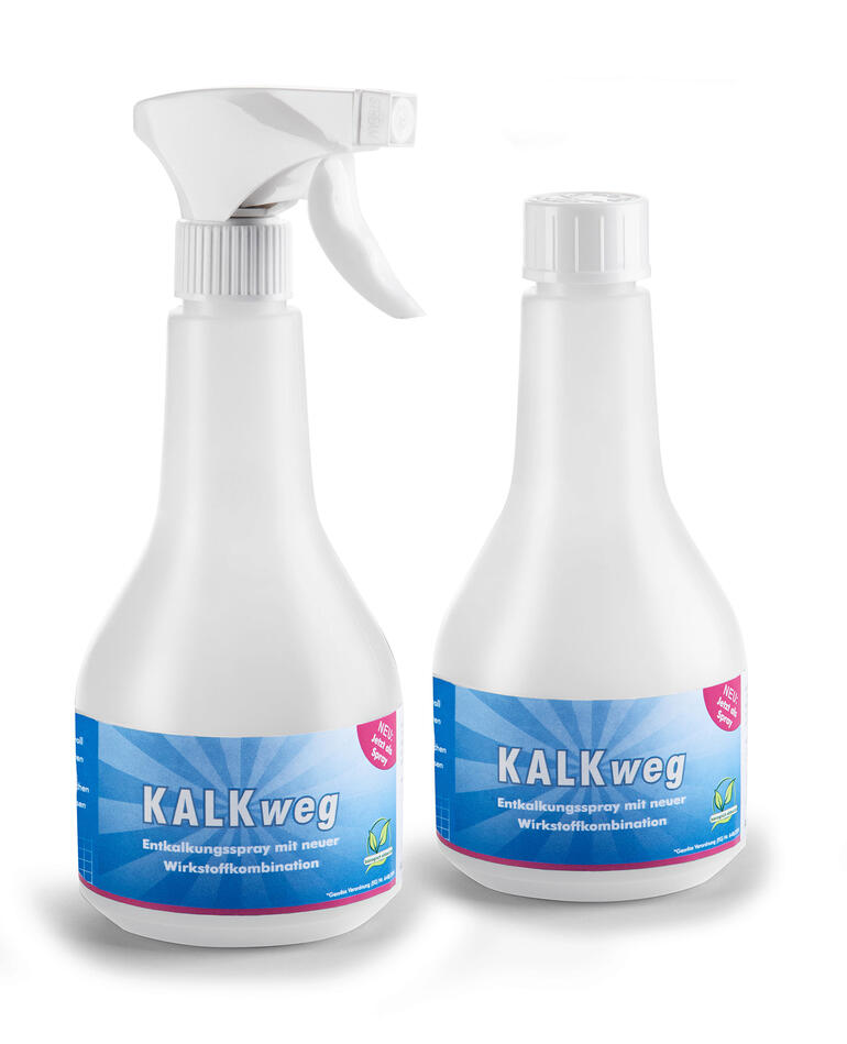 Zwei Flaschen Kalkentferner, je 500 ml, mit Sprühaufsatz.