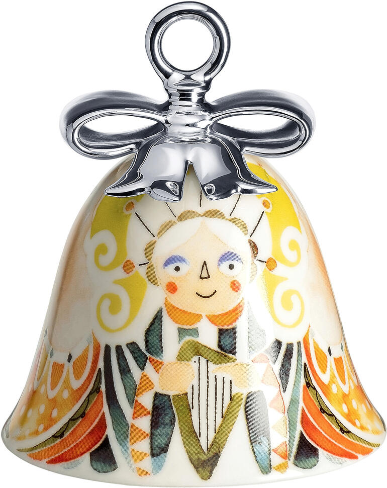 „Engel“ Alessi Weihnachtsglocke mit Engelmotiv, bunt dekoriert.