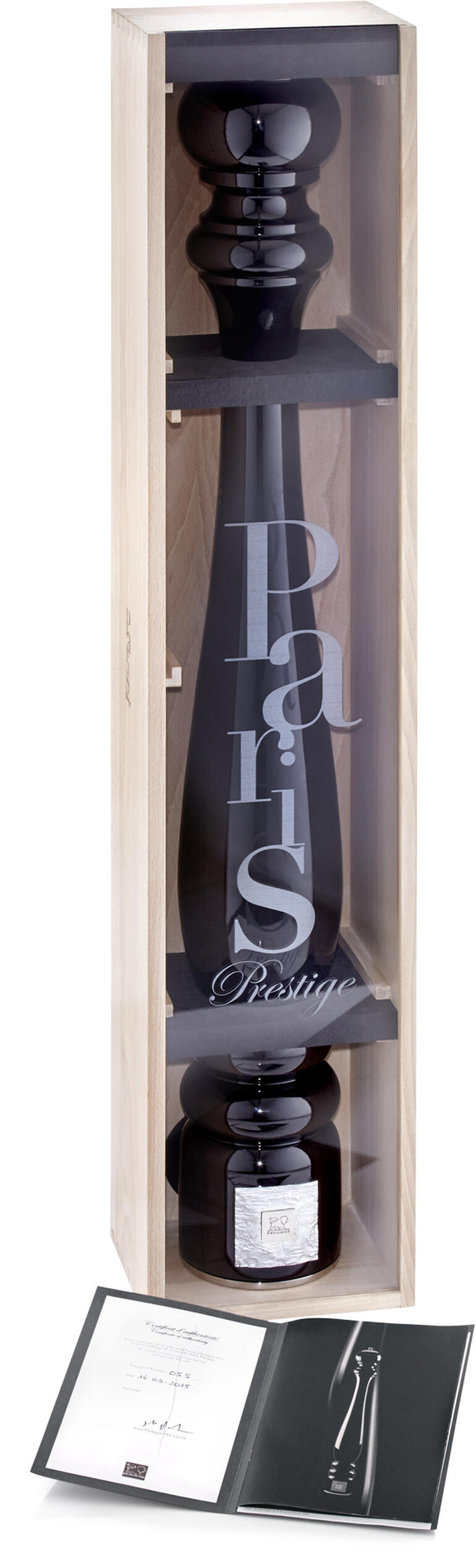 Einzeln nummerierte Auflage, mit signiertem Echtheitszertifikat. Pfeffermühle Paris Prestige in Holzverpackung.