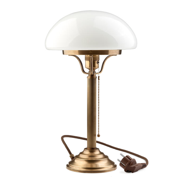 Berliner Messing-Pilzlampe mit gläsernem Lampenschirm.