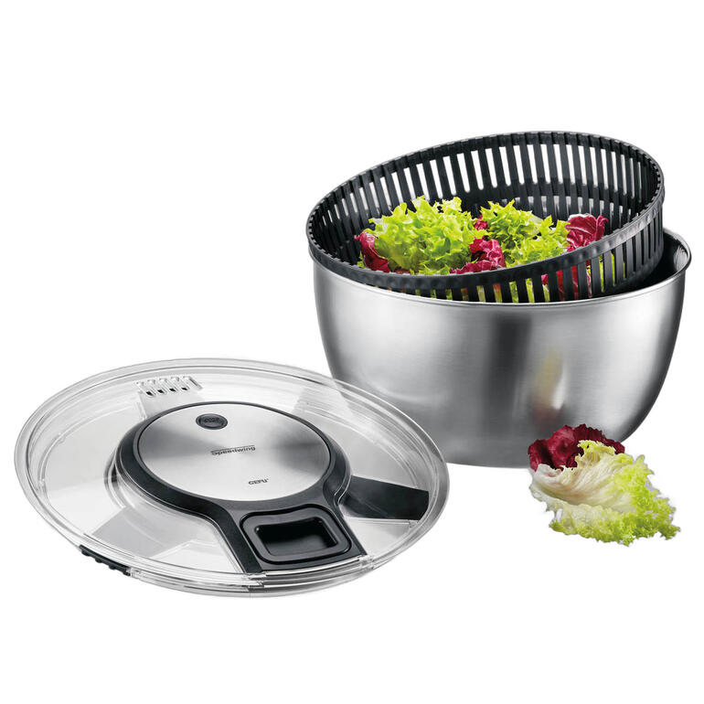 Salatschleuder mit separaten Teilen für Genusssicherheit.
