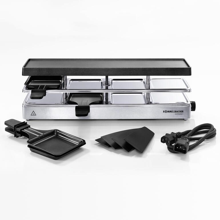 Frei kombinierbar für vollen Party Spass... Ideal für bis zu 12 Personen. Raclette mit Gegenständen zur Zubereitung.