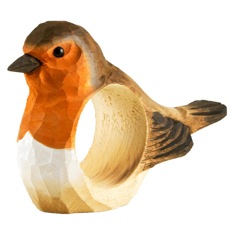 Serviettenringe Vögel, 6er-Set Vogel als Serviettenring in orange und braun auf einem weißen Hintergrund.
