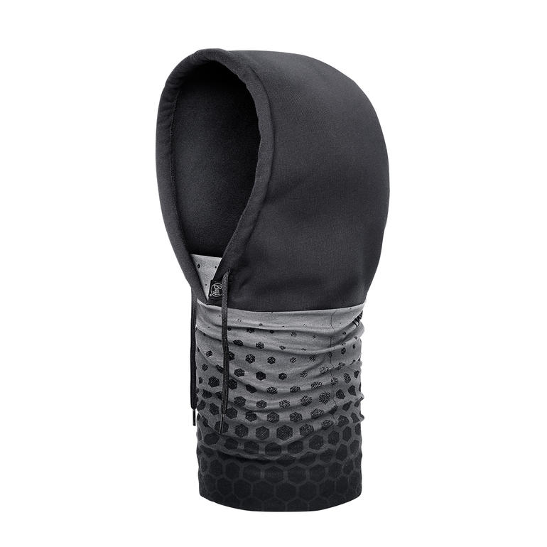 Buff® Polartec®-Hoodie in Schwarz mit Kapuze und strukturierter Oberfläche.
