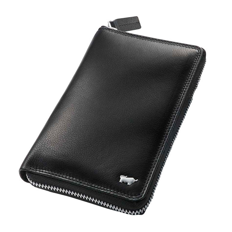 Handy-Börse Schwarze mobile Phone Wallet aus Leder, verschlossen