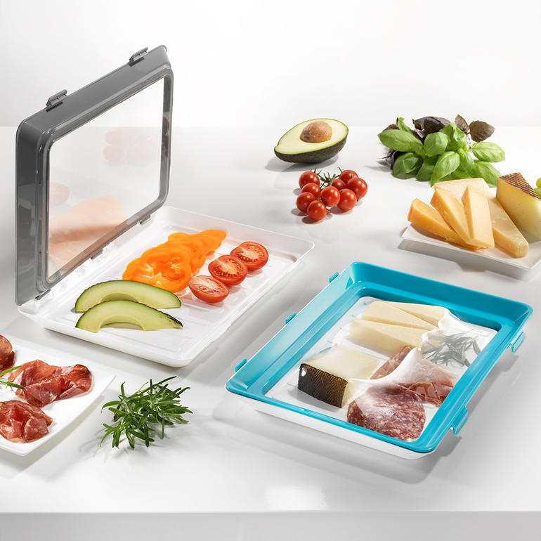 Click & Fresh-Frischhalte-Schalen im 2er-Set mit Lebensmitteln