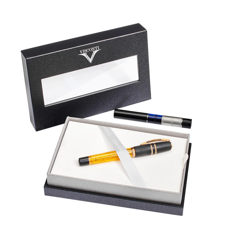 In edler Geschenkbox mit Glasdeckel. Visconti vulpen Pro-Idee-Edition in Geschenkbox mit zwei Tintenpatronen.