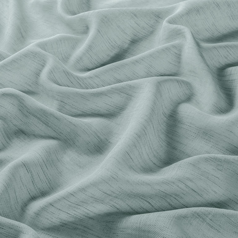 Silver Blue Drapierter, mintfarbener Vorhang aus einem leichten Stoff.
