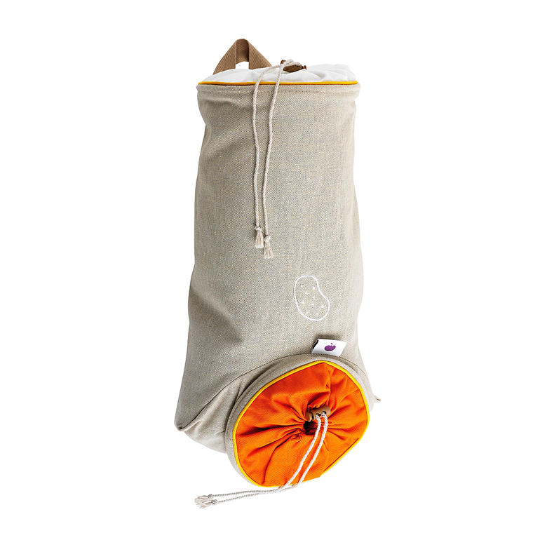 Gemüsebeutel, 3er-Set Gemüsebeutel aus Stoff, orangefarbener Kordelzug