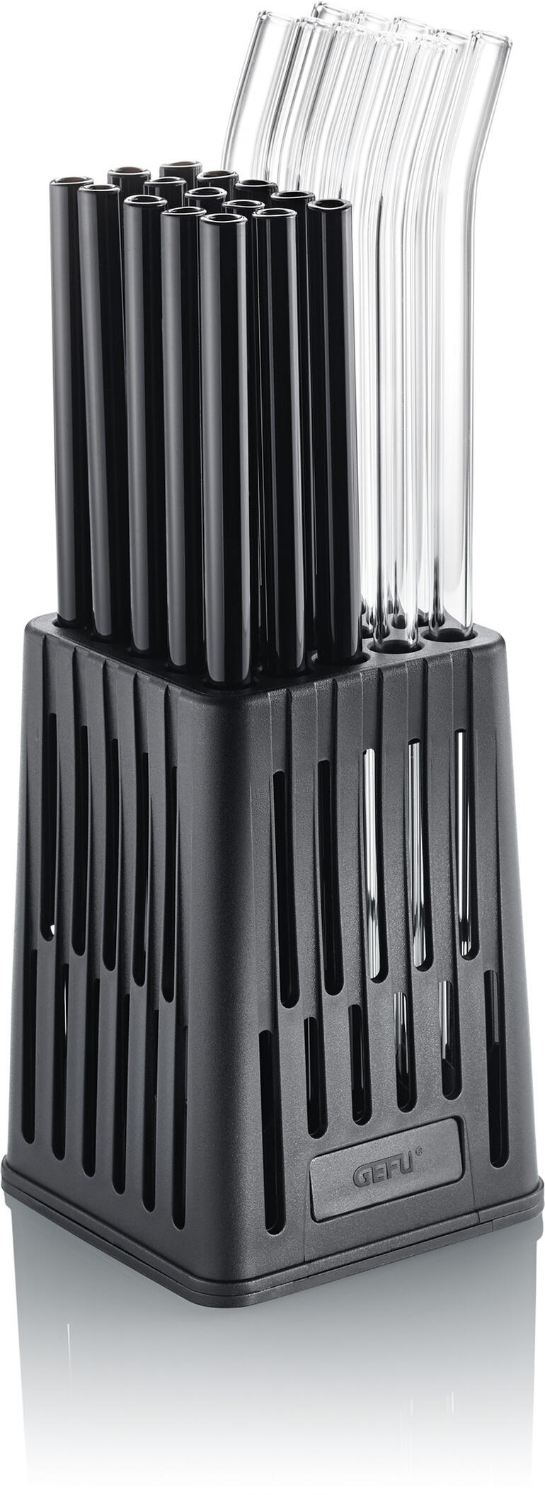 Gefu® Trinkhalm-Spülkorb Transparente und schwarze Trinkhalme im Gefu® Spülkorb