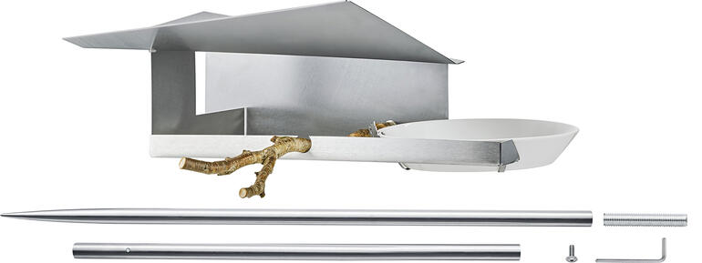 Design-Vogelbistro Zusammengebautes Vogelhaus mit Futterstation, Stangen und Holzstücken
