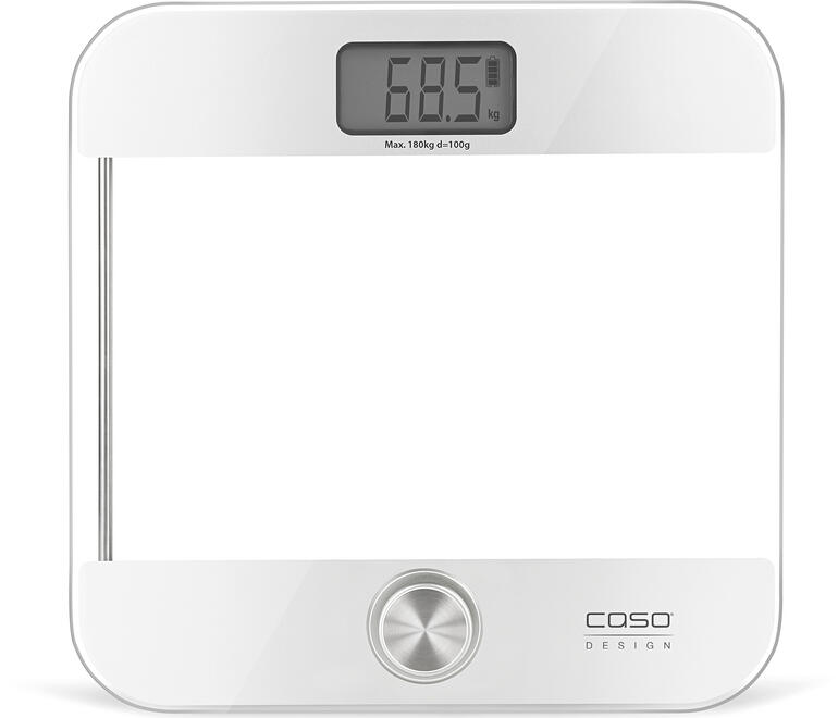 Batterielose Personenwaage in modernem Design mit Display.