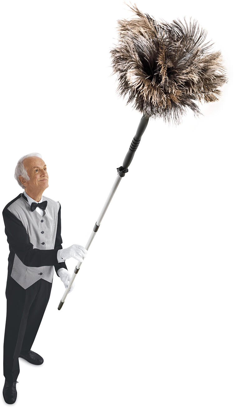Mann mit Straußenfeder-Staubwedel