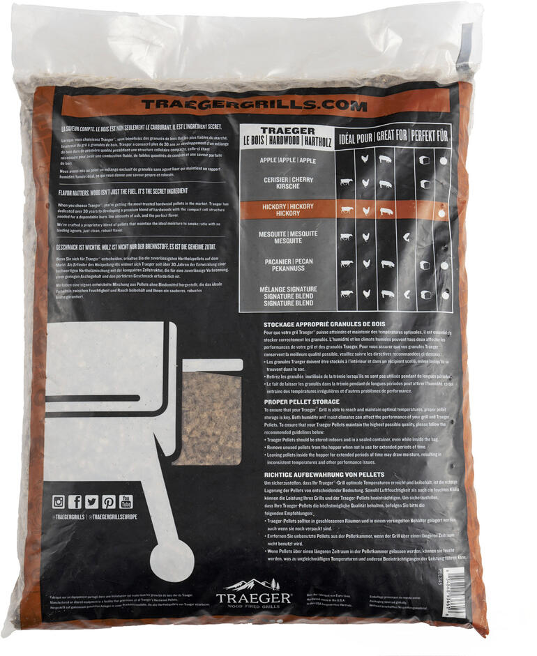 Rückseite des Sackes Hickory Holzpellets