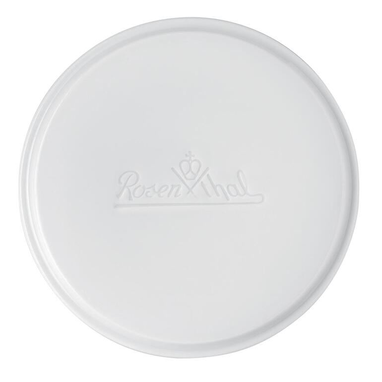 Frischedeckel aus feinem Rosenthal-Porzellan. Rosenthal Frischedeckel, weiß, mit geprägtem Logo