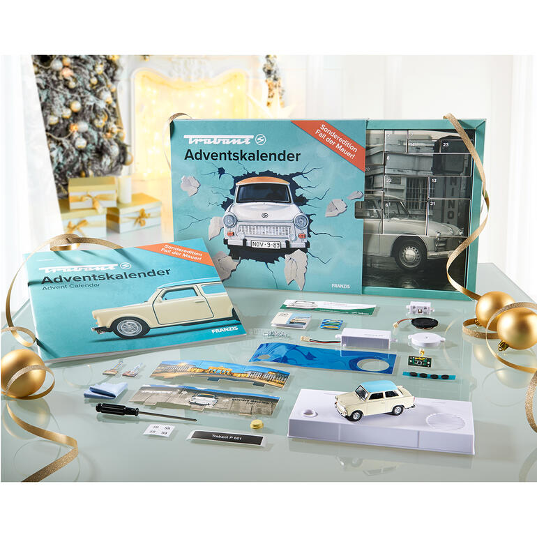 Adventskalender Bausatz Trabant mit Teilen und Modell