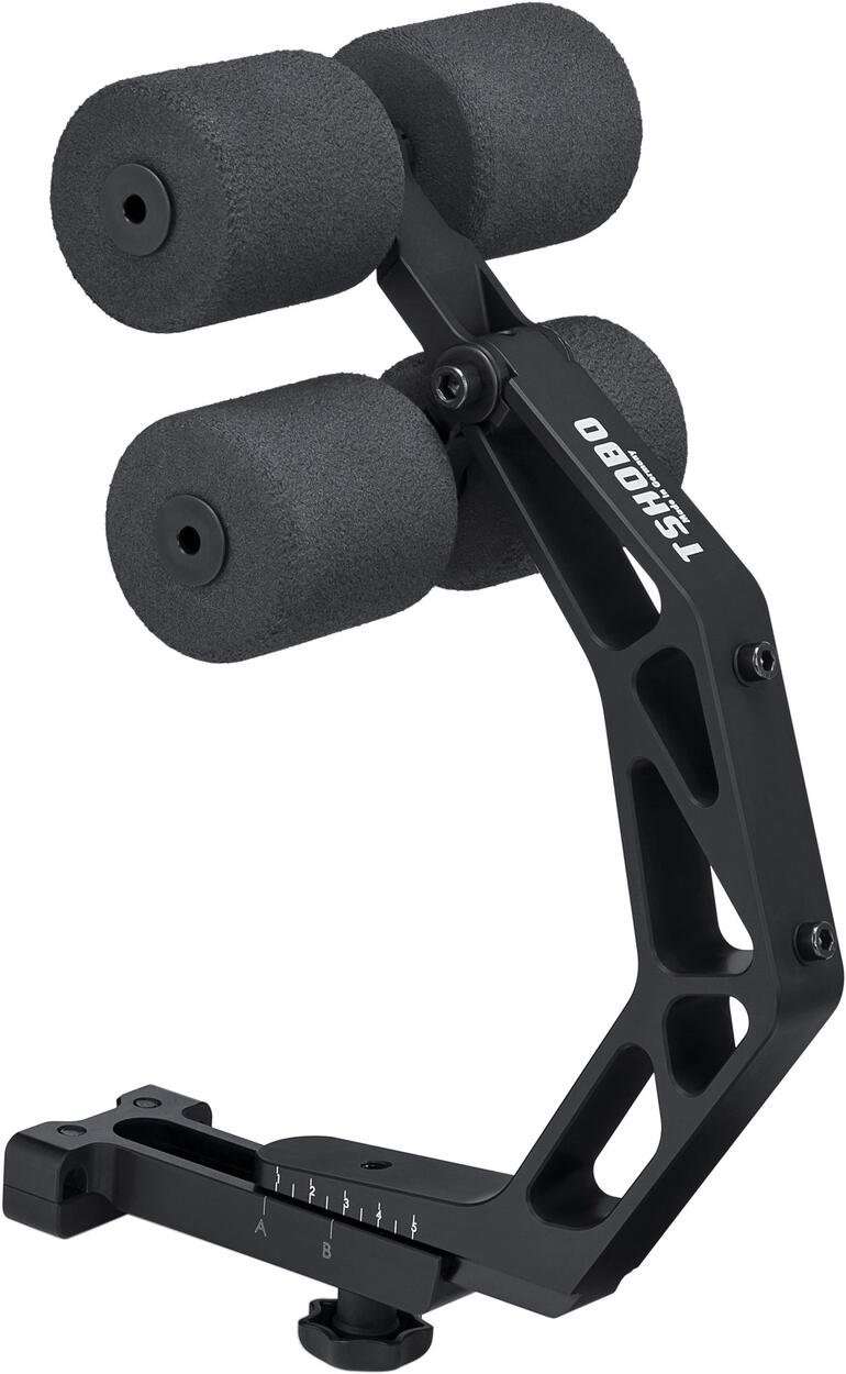 Tshobo Fahrrad-Rückenstütze Tshobo Fahrrad-Rückenstütze in schwarz, seitliche Ansicht mit Betätigungselementen.